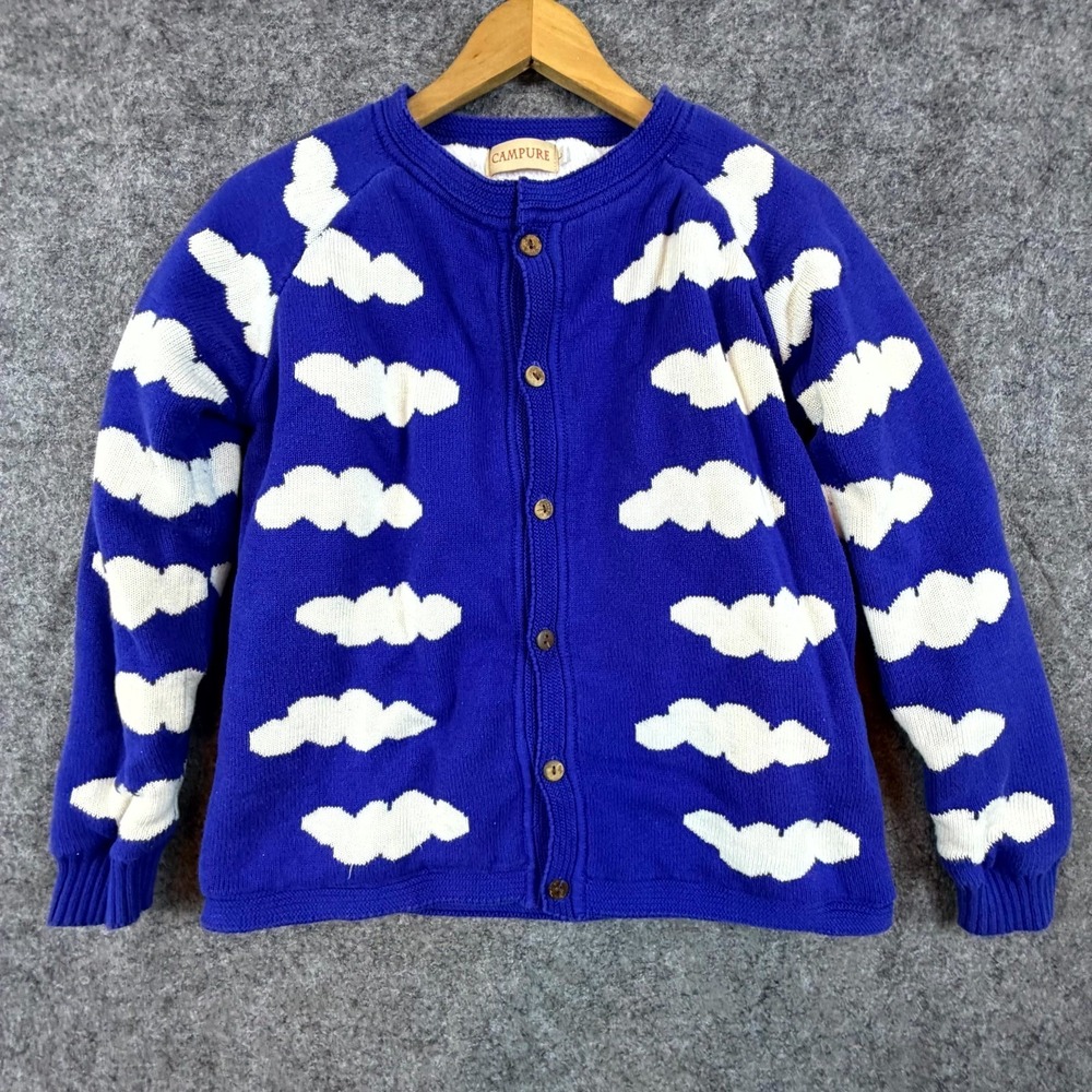 Campure Cardigan Sweater Women Large Blue Cloud Happy Sherpa Lined Cozy Fluffy